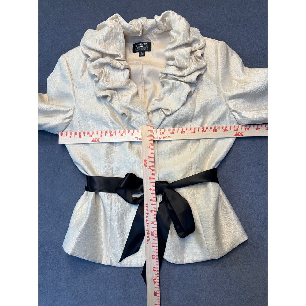 Adrianna Papell Jacket Champagne 3/4 Sleeve Ruffle Belt Elegant Blazer Coat WM 8 - Picture 10 of 12